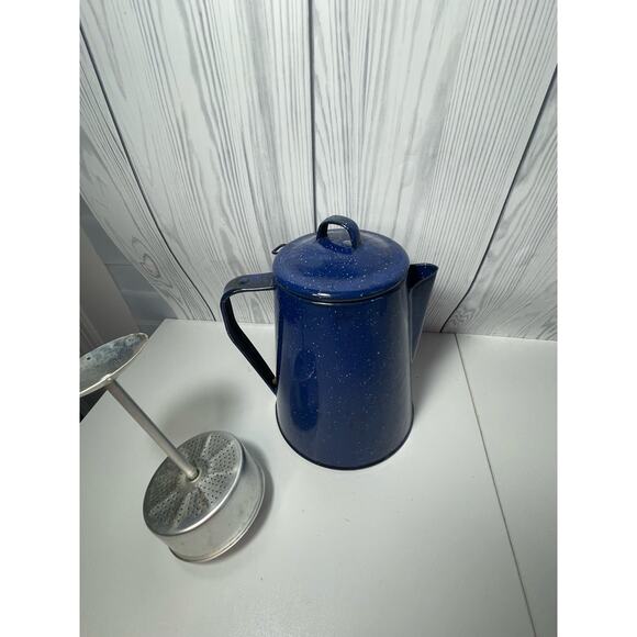 Enamelware Coffee Pot Percolator Blue Speckled Graniteware Camp Fire - Picture 8 of 8